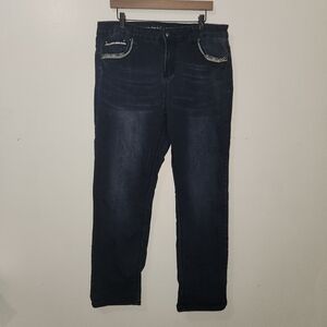 Avenue Denim Embellished Straight Leg Size 16A Dark Wash Stretch Jeans Lace
